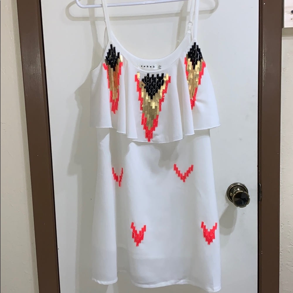 Rehab- bohemian white dress with sequins- Small